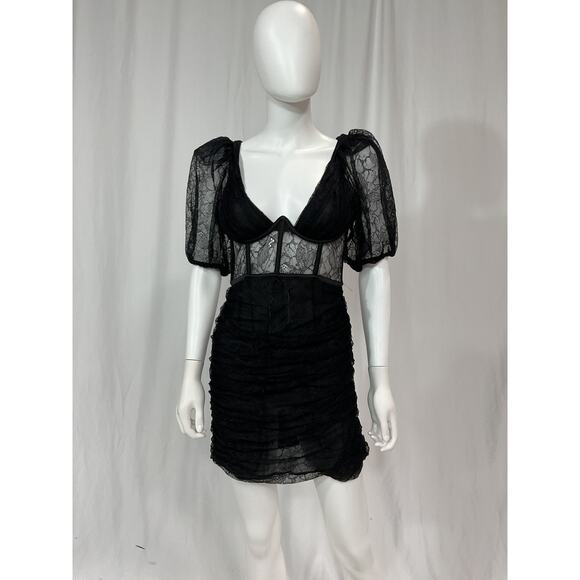 For Love & Lemons Black Puff Sleeve Mini Dress Size M - Picture 2 of 5